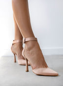 Γόβες σατέν μυτερές με μπαρέτα TFP - Nude - thefashionproject.gr - TFP