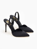 Γόβες σατέν μυτερές slingback TFP - Μαύρο - thefashionproject.gr - TFP