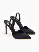 Γόβες σατέν μυτερές slingback TFP - Μαύρο - thefashionproject.gr - TFP