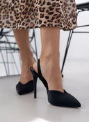 Γόβες σατέν μυτερές slingback TFP - Μαύρο - thefashionproject.gr - TFP