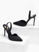 Γόβες σατέν μυτερές slingback TFP - Μαύρο - thefashionproject.gr - TFP