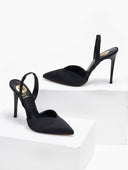 Γόβες σατέν μυτερές slingback TFP - Μαύρο - thefashionproject.gr - TFP