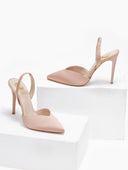 Γόβες σατέν μυτερές slingback TFP - Nude - thefashionproject.gr - TFP