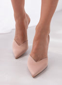 Γόβες σατέν μυτερές slingback TFP - Nude - thefashionproject.gr - TFP