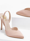Γόβες σατέν μυτερές slingback TFP - Nude - thefashionproject.gr - TFP