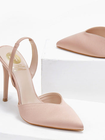 Γόβες σατέν μυτερές slingback TFP - Nude - thefashionproject.gr - TFP