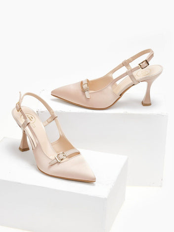 Γόβες σατέν μυτερές TFP - Nude - thefashionproject.gr - TFP