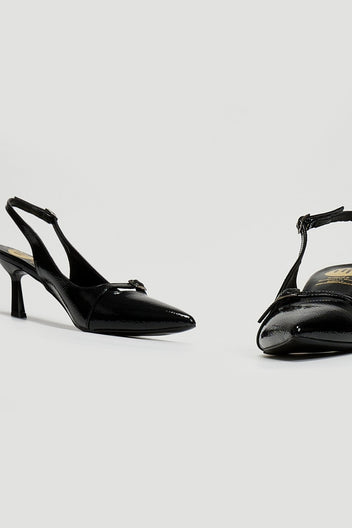 Γόβες slingback λουστρίνι με print TFP - Μαύρο - thefashionproject.gr - TFP