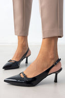 Γόβες slingback λουστρίνι με print TFP - Μαύρο - thefashionproject.gr - TFP