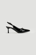 Γόβες slingback λουστρίνι με print TFP - Μαύρο - thefashionproject.gr - TFP