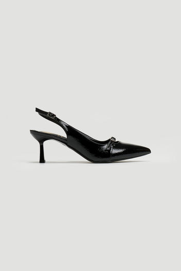 Γόβες slingback λουστρίνι με print TFP - Μαύρο - thefashionproject.gr - TFP