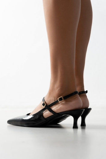 Γόβες Slingback λουστρίνι TFP - Μαύρο - thefashionproject.gr - TFP