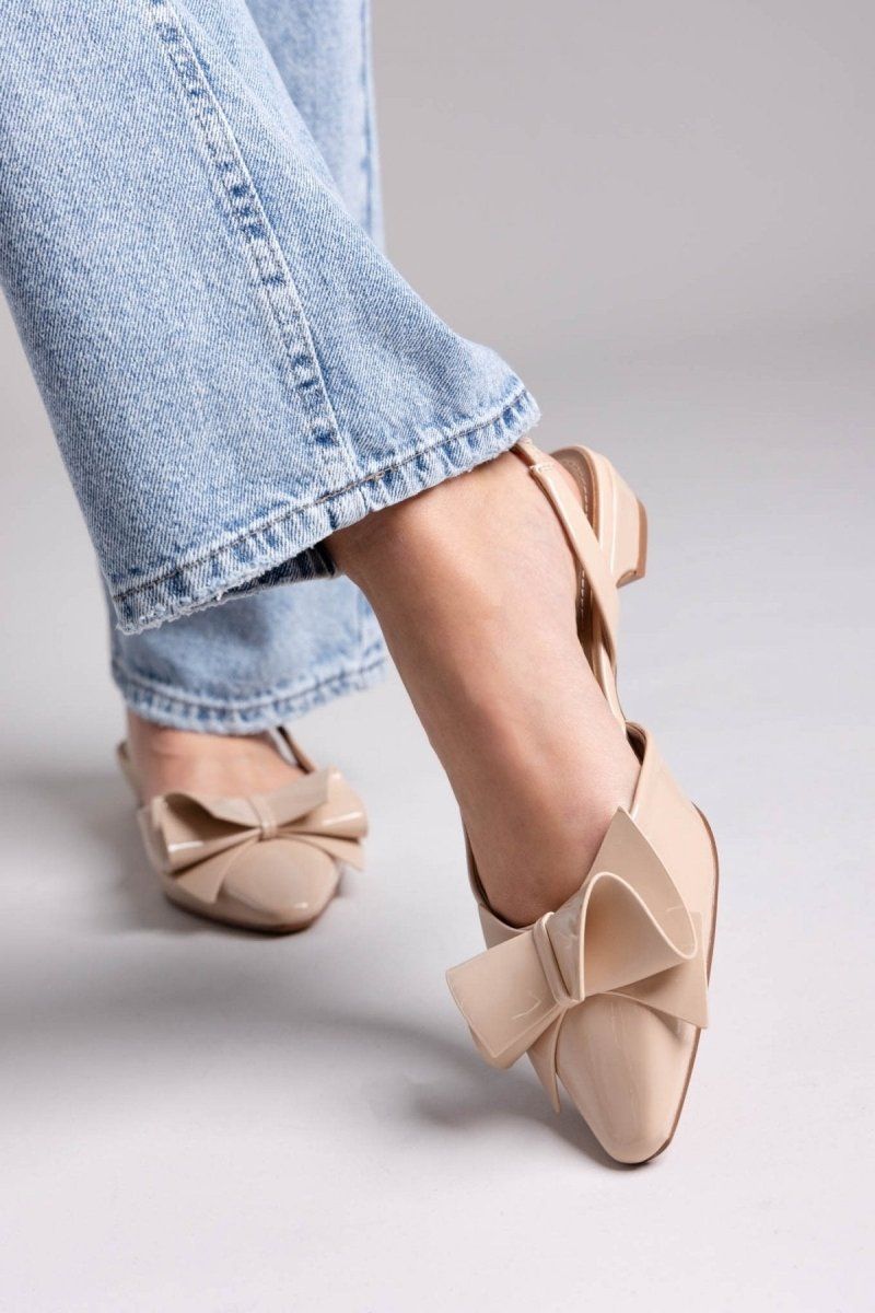 Γόβες slingback με ιδιαίτερο φιόγκο CORINA - Μπεζ - thefashionproject.gr - CORINA