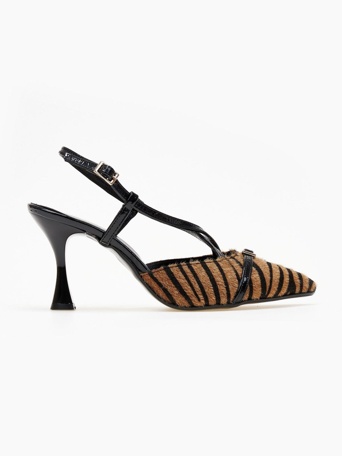 Γόβες slingback με συνθετικό ponyskin TFP - Μαύρο/Μπεζ - thefashionproject.gr - TFP
