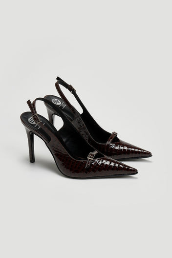 Γόβες slingback μυτερές λουστρίνι TFP - Burgundy - thefashionproject.gr - TFP