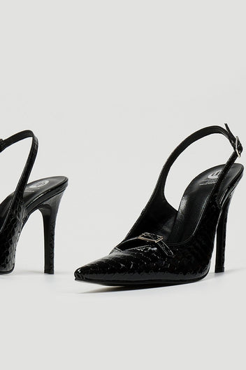 Γόβες slingback μυτερές λουστρίνι TFP - Μαύρο - thefashionproject.gr - TFP