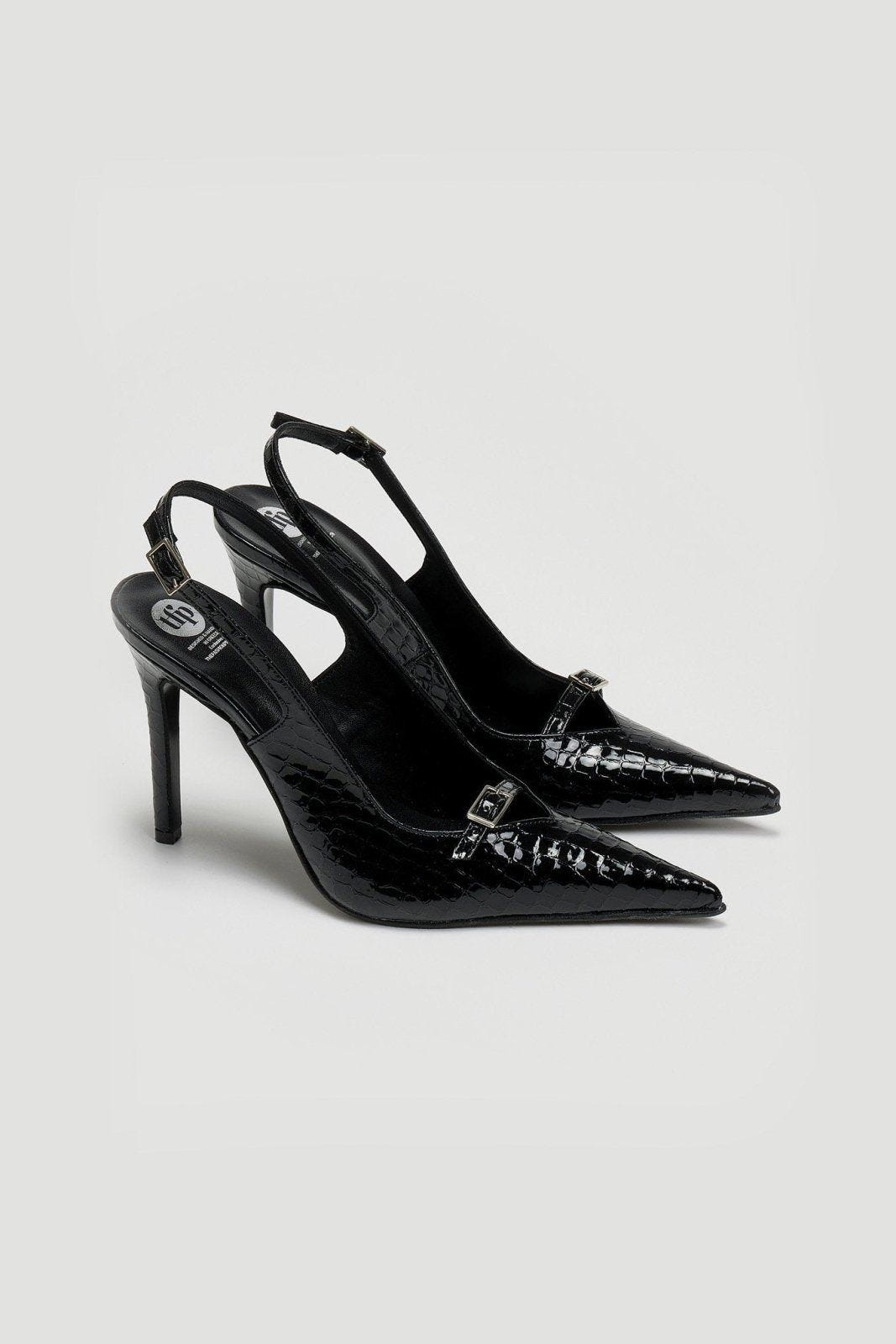 Γόβες slingback μυτερές λουστρίνι TFP - Μαύρο - thefashionproject.gr - TFP