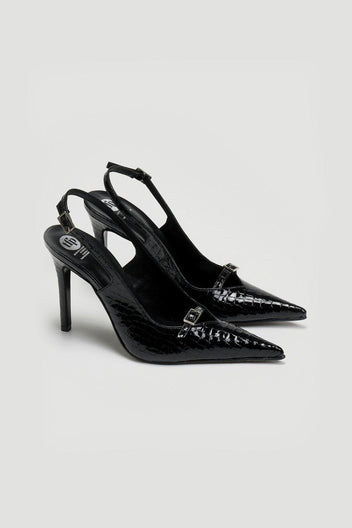 Γόβες slingback μυτερές λουστρίνι TFP - Μαύρο - thefashionproject.gr - TFP