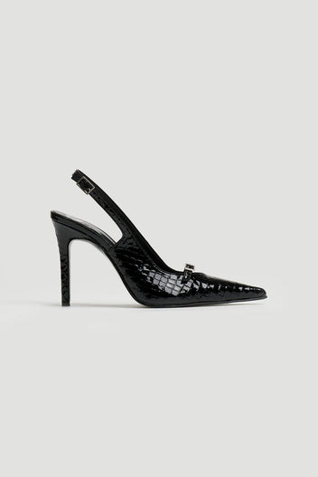 Γόβες slingback μυτερές λουστρίνι TFP - Μαύρο - thefashionproject.gr - TFP