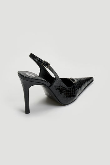 Γόβες slingback μυτερές λουστρίνι TFP - Μαύρο - thefashionproject.gr - TFP