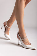 Γόβες slingback μυτερές με στρας TFP - Λευκό Πέρλα - thefashionproject.gr - TFP