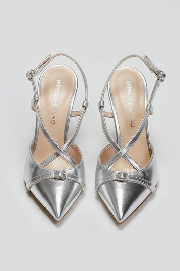 Γόβες slingback μυτερές TFP - Ασημί - thefashionproject.gr - TFP