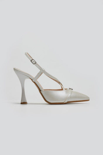 Γόβες slingback μυτερές TFP - Λευκό Πέρλα - thefashionproject.gr - TFP