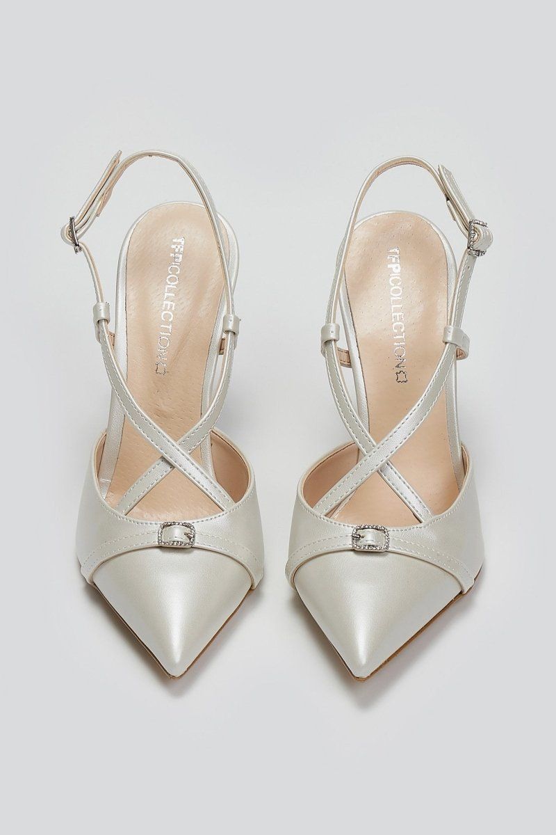 Γόβες slingback μυτερές TFP - Λευκό Πέρλα - thefashionproject.gr - TFP