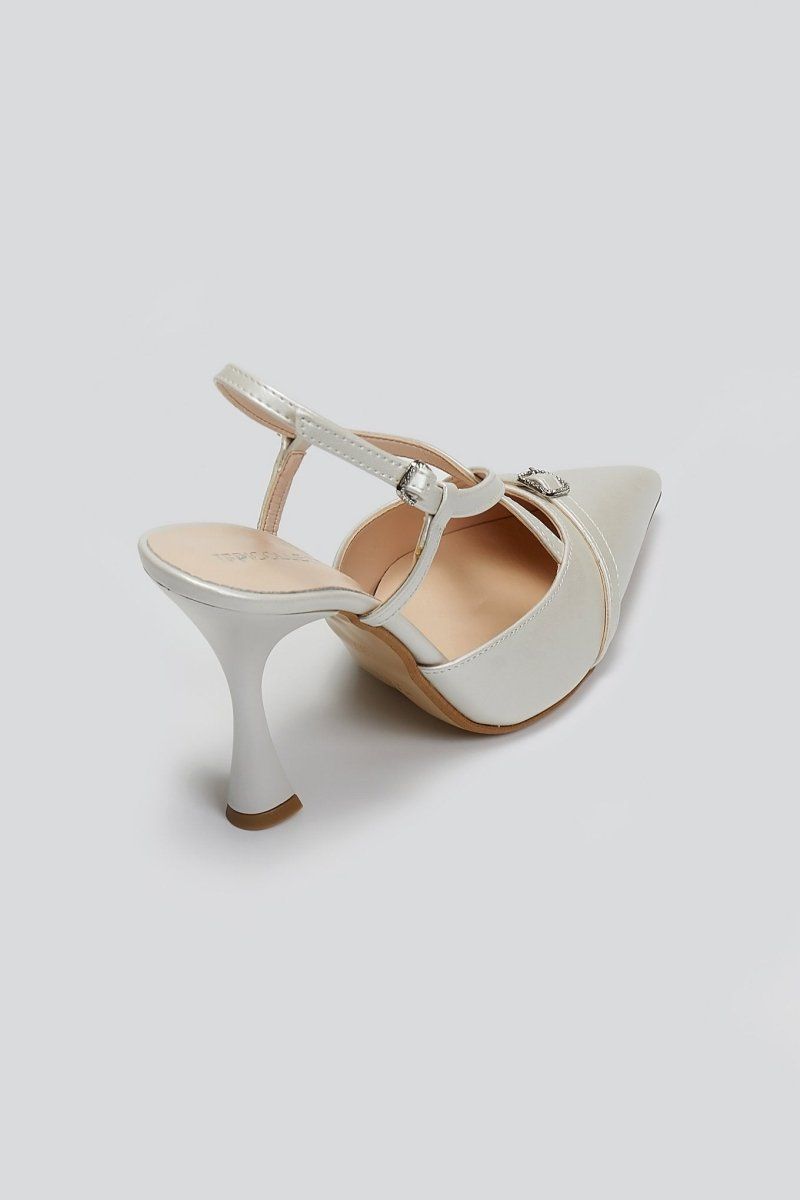 Γόβες slingback μυτερές TFP - Λευκό Πέρλα - thefashionproject.gr - TFP