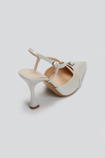 Γόβες slingback μυτερές TFP - Λευκό Πέρλα - thefashionproject.gr - TFP