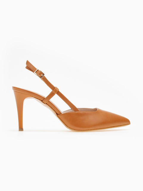 Pointed Slingback Pumps - Tan