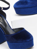 Γόβες velvet με φιάπα και μπαρέτα TFP - Μπλε - thefashionproject.gr - TFP