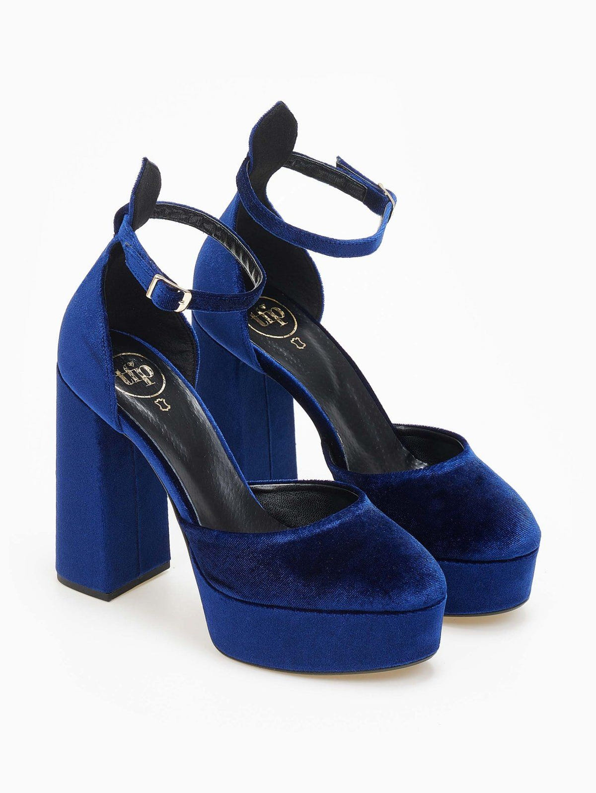 Γόβες velvet με φιάπα και μπαρέτα TFP - Μπλε - thefashionproject.gr - TFP
