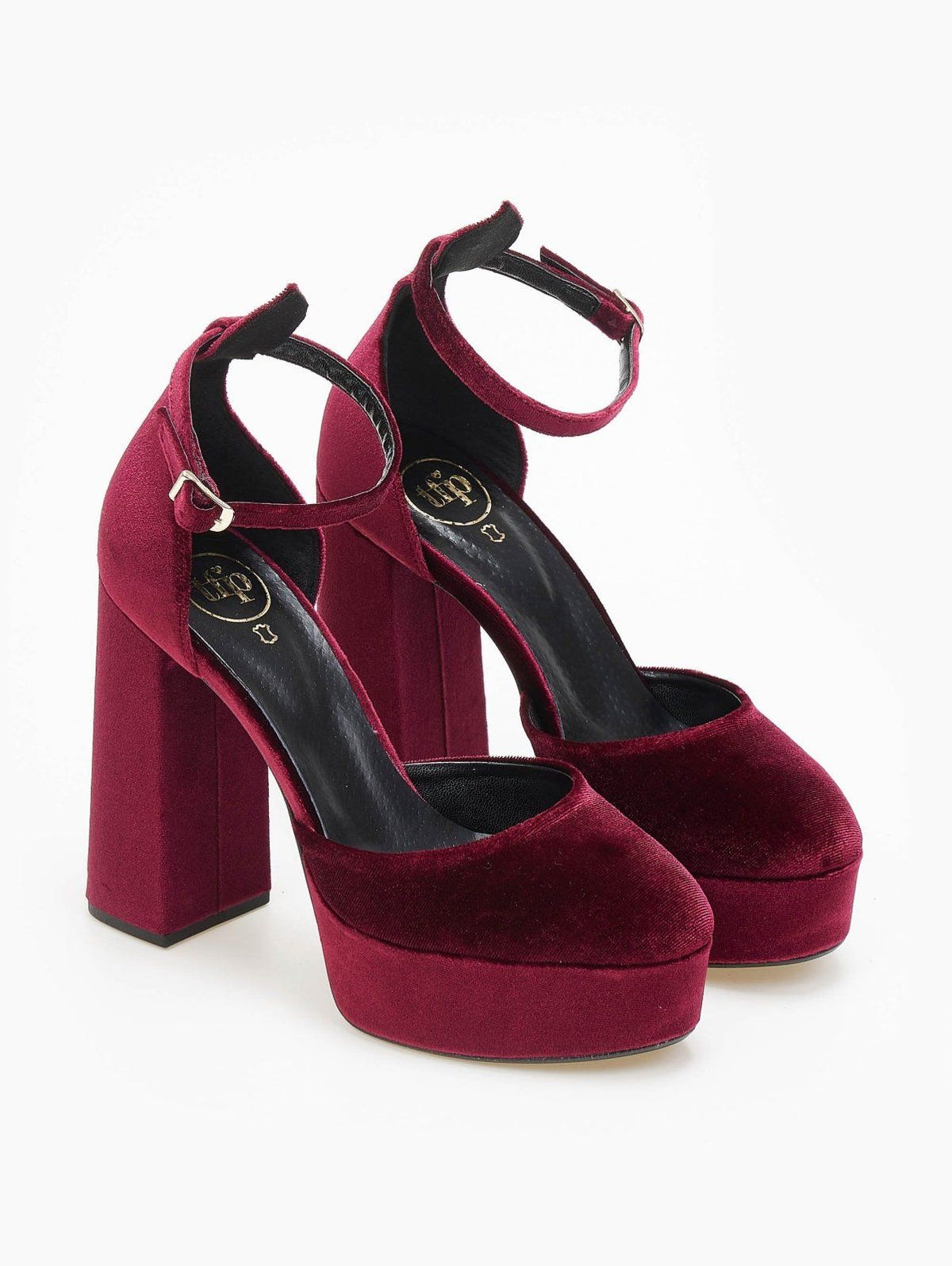 Γόβες velvet με φιάπα και μπαρέτα TFP - Μπορντό - thefashionproject.gr - TFP