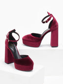 Γόβες velvet με φιάπα και μπαρέτα TFP - Μπορντό - thefashionproject.gr - TFP