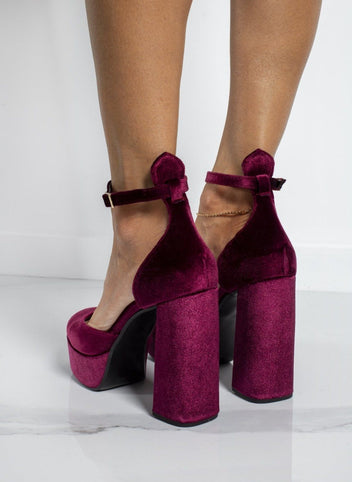 Γόβες velvet με φιάπα και μπαρέτα TFP - Μπορντό - thefashionproject.gr - TFP