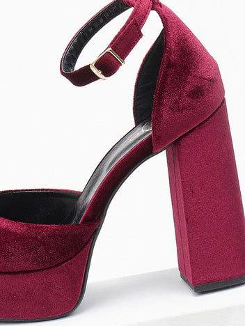 Γόβες velvet με φιάπα και μπαρέτα TFP - Μπορντό - thefashionproject.gr - TFP