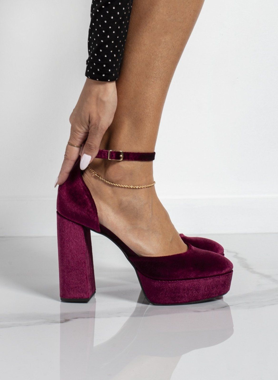 Γόβες velvet με φιάπα και μπαρέτα TFP - Μπορντό - thefashionproject.gr - TFP