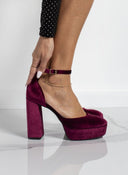Γόβες velvet με φιάπα και μπαρέτα TFP - Μπορντό - thefashionproject.gr - TFP