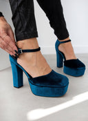 Γόβες velvet με μπαρέτα AZAREY - Petrol - thefashionproject.gr - AZAREY