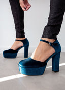 Γόβες velvet με μπαρέτα AZAREY - Petrol - thefashionproject.gr - AZAREY