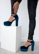 Γόβες velvet με μπαρέτα AZAREY - Petrol - thefashionproject.gr - AZAREY