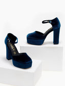 Γόβες velvet με μπαρέτα AZAREY - Petrol - thefashionproject.gr - AZAREY