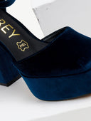 Γόβες velvet με μπαρέτα AZAREY - Petrol - thefashionproject.gr - AZAREY