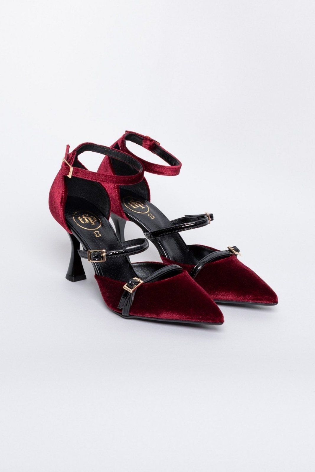 Γόβες velvet με μπαρέτα TFP - Burgundy - thefashionproject.gr - TFP