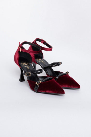 Γόβες velvet με μπαρέτα TFP - Burgundy - thefashionproject.gr - TFP