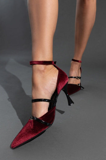 Γόβες velvet με μπαρέτα TFP - Burgundy - thefashionproject.gr - TFP