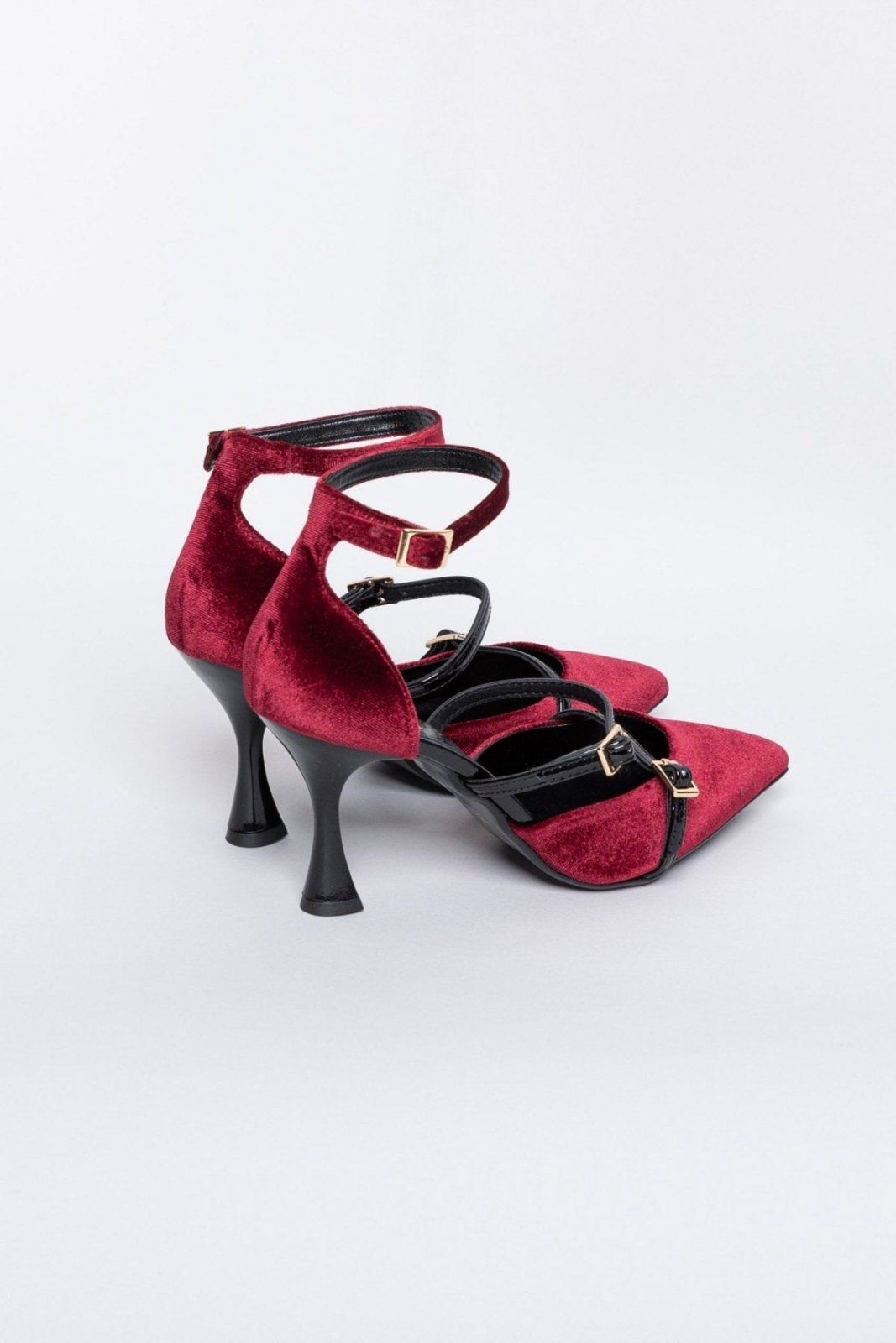 Γόβες velvet με μπαρέτα TFP - Burgundy - thefashionproject.gr - TFP