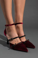 Γόβες velvet με μπαρέτα TFP - Burgundy - thefashionproject.gr - TFP
