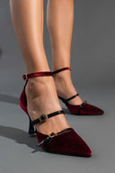 Γόβες velvet με μπαρέτα TFP - Burgundy - thefashionproject.gr - TFP